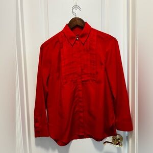 Talbots Red Women's Tuxedo-Inspired Blouse with Rhinestone Detail Size S Petite